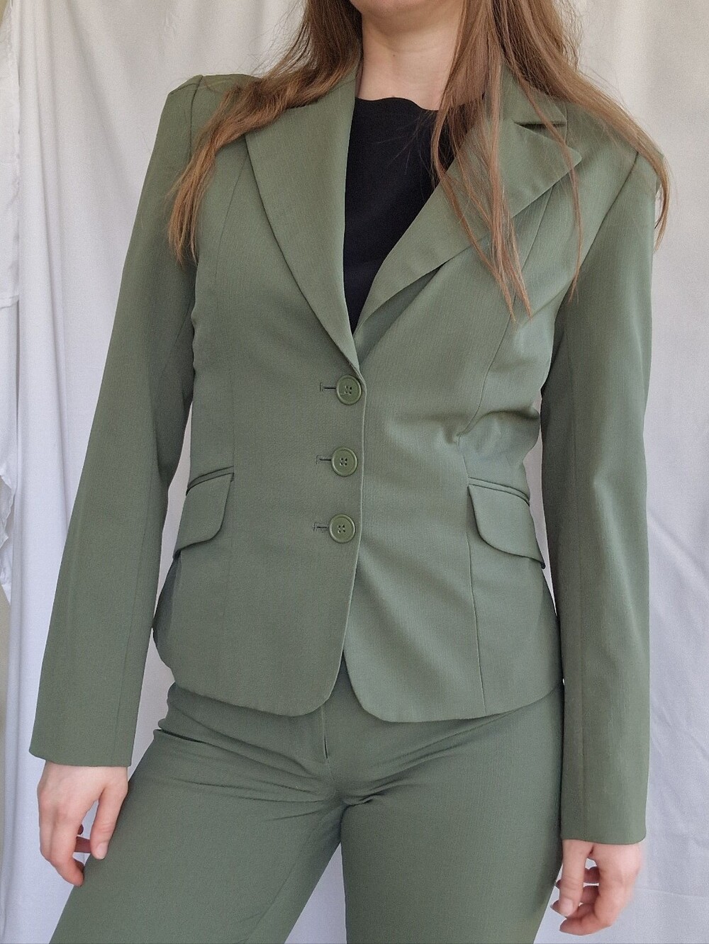 Women's Olive Green Tailored Pantsuit - Classic Professional Style